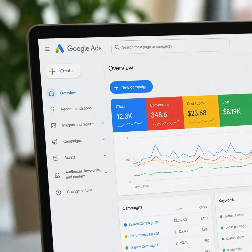 a dashboard of Google ads management