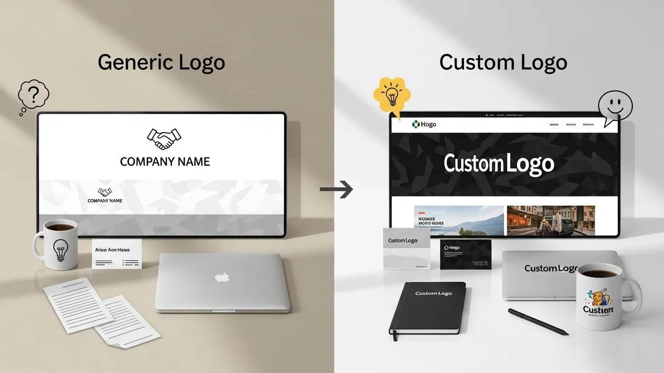 Comparison of generic logo and custom logo showcasing brand benefits