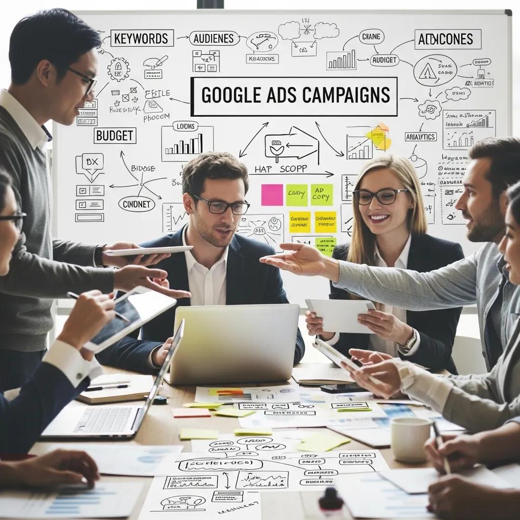 Marketing team brainstorming custom Google Ads strategies