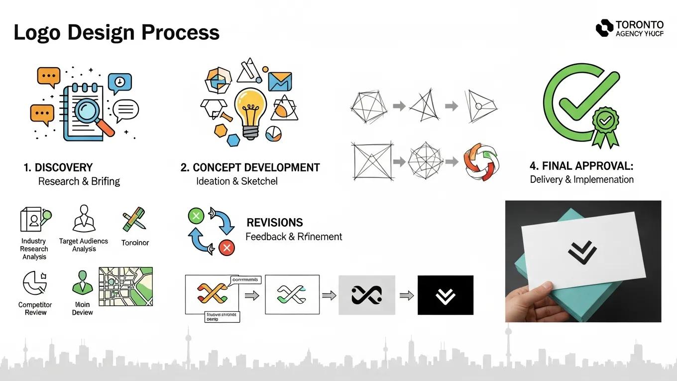 Visual representation of the logo design process stages