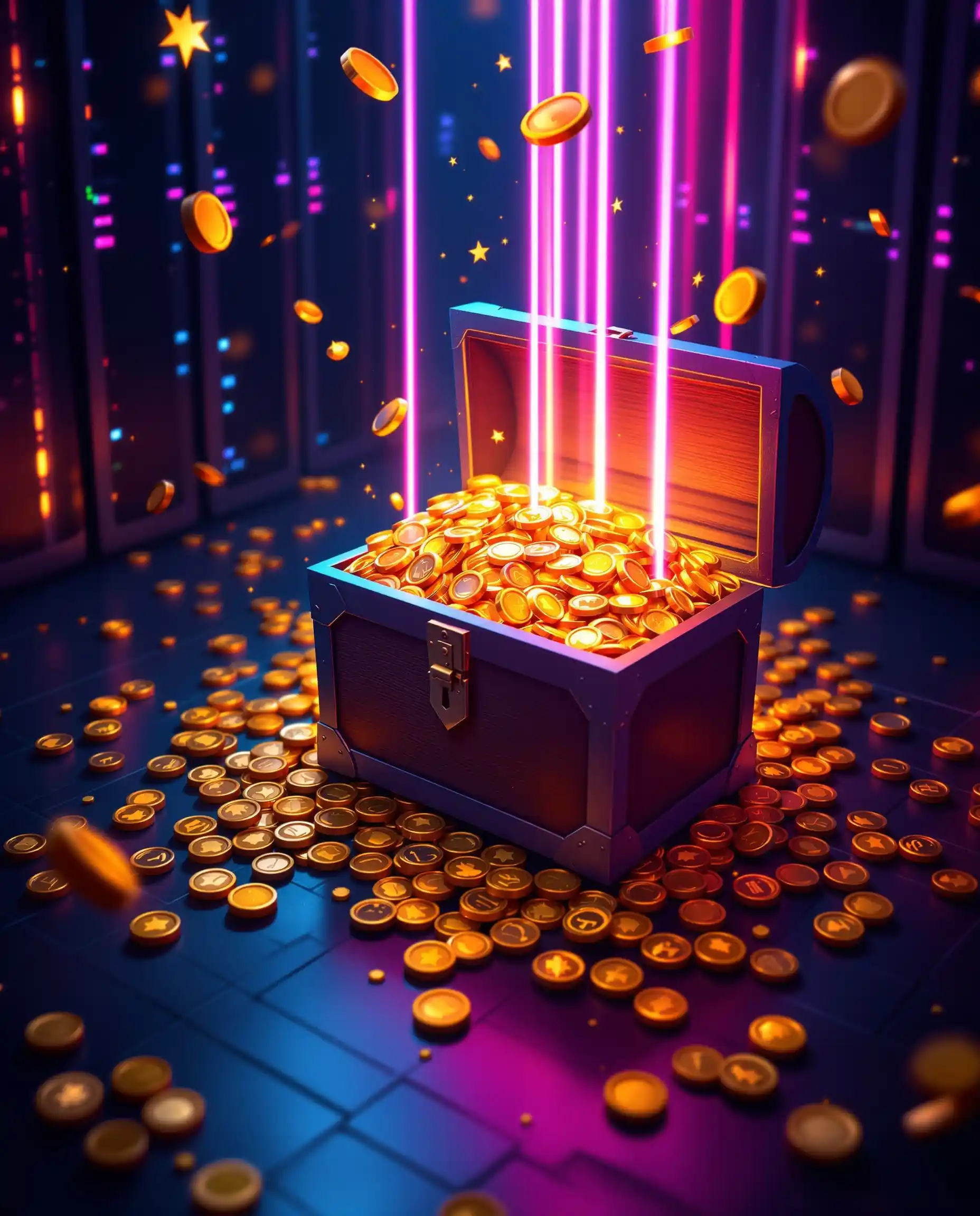 Treasure chest overflowing with gold coins representing hidden revenue and profit.
