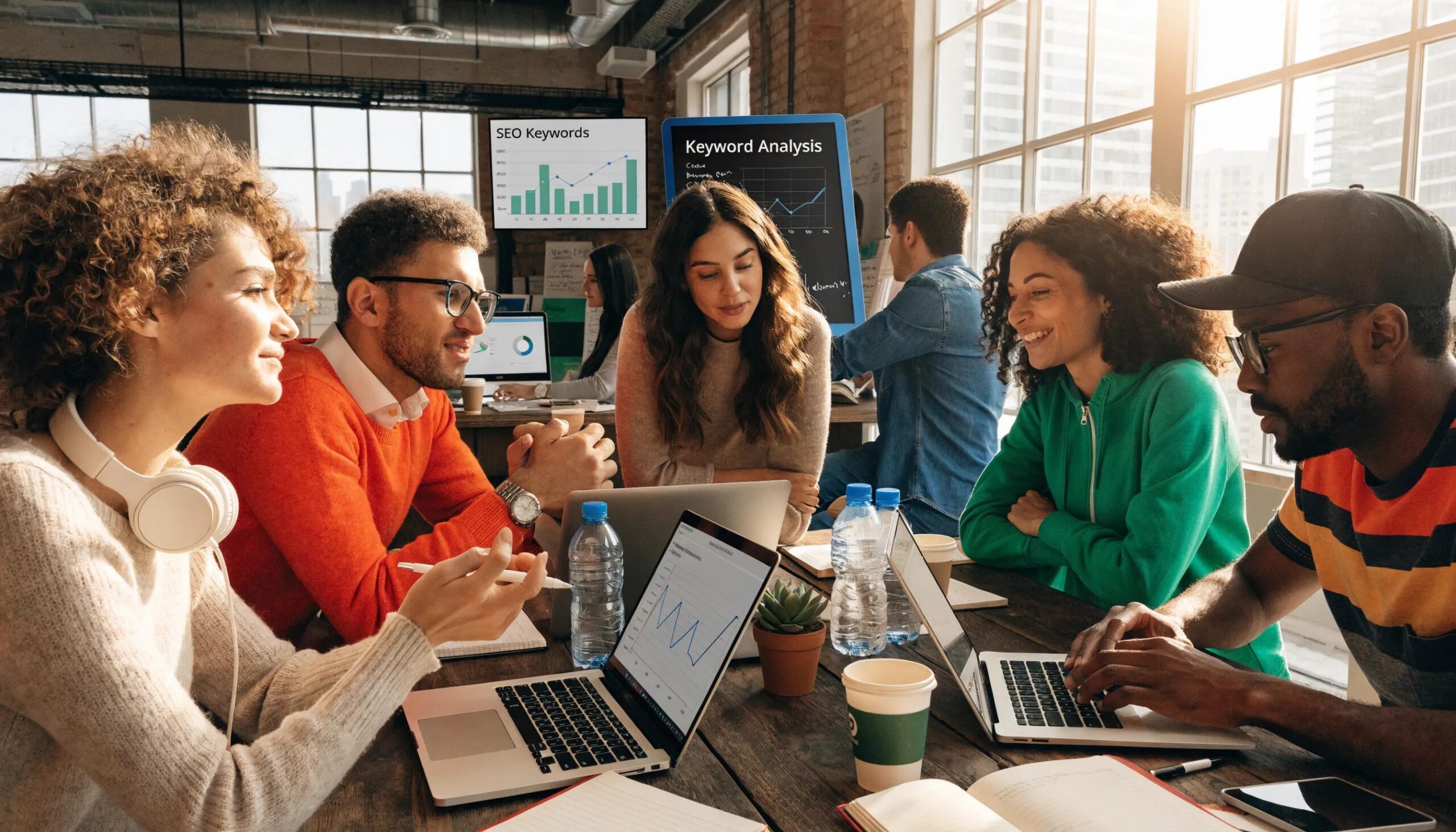 Business professionals collaborating on SEO strategies in a Toronto office