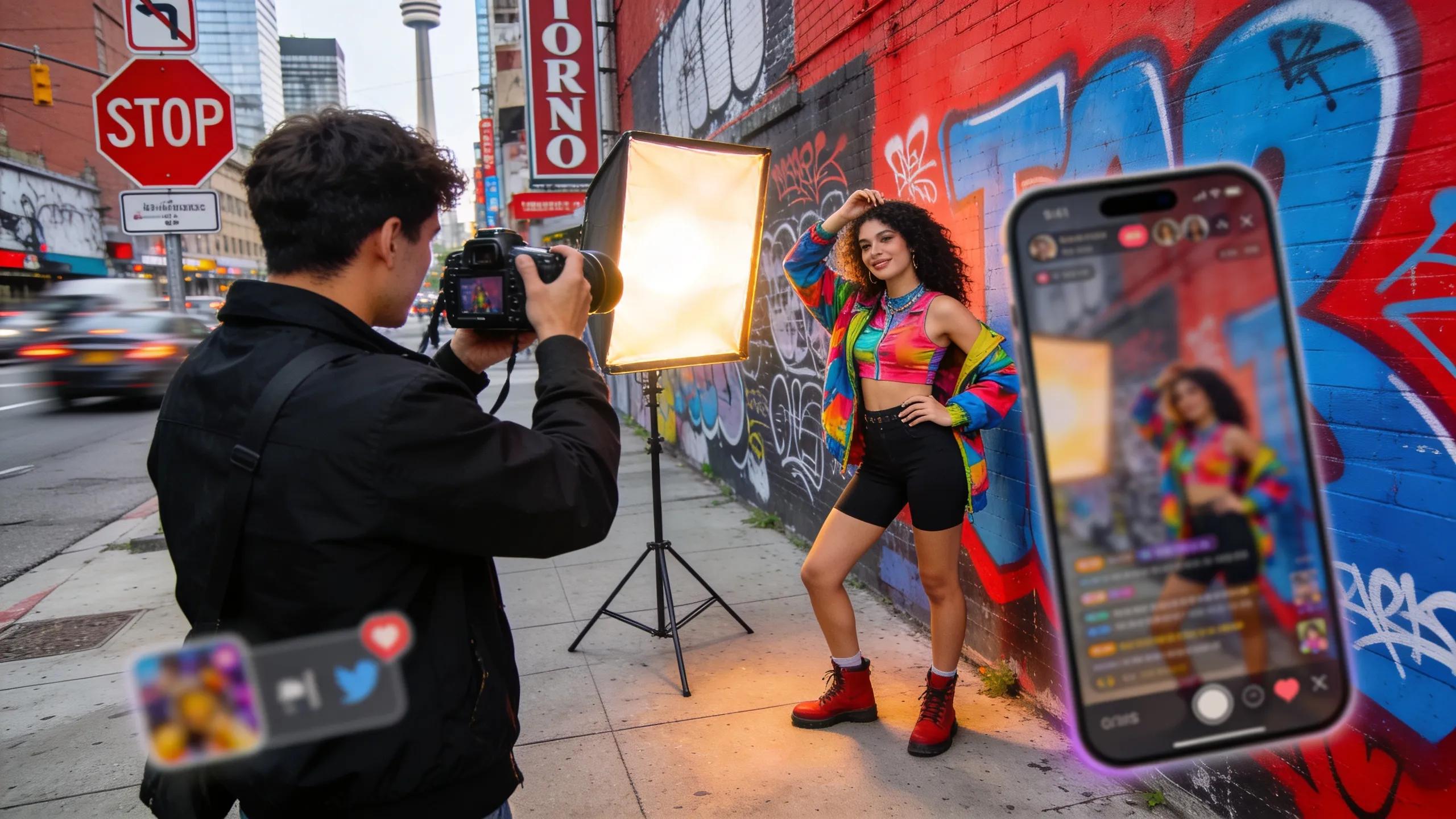 Content creator filming a video with an influencer in Toronto