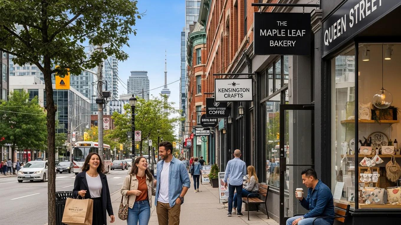 Downtown Toronto street scene highlighting local businesses and community engagement