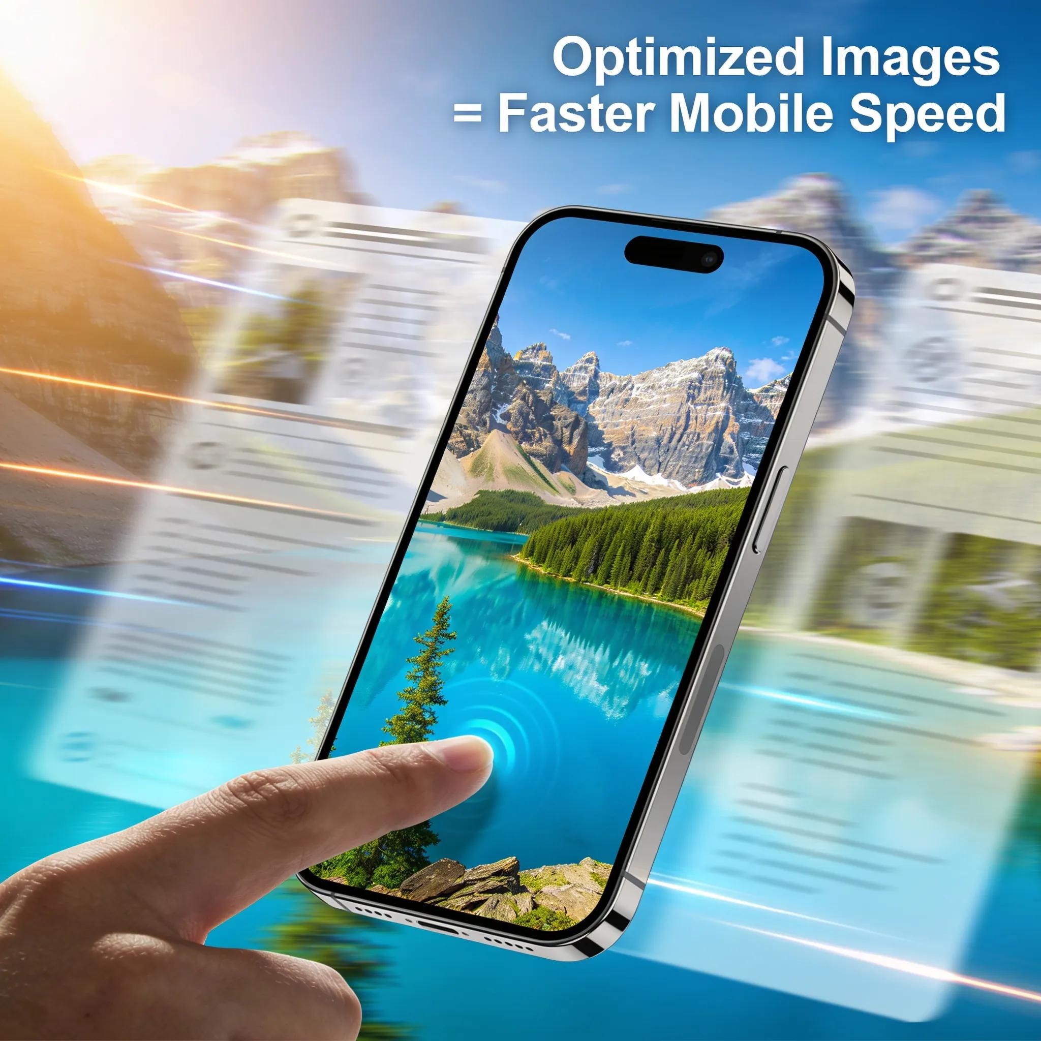 Optimized images and faster mobile speed on smartphone screen.