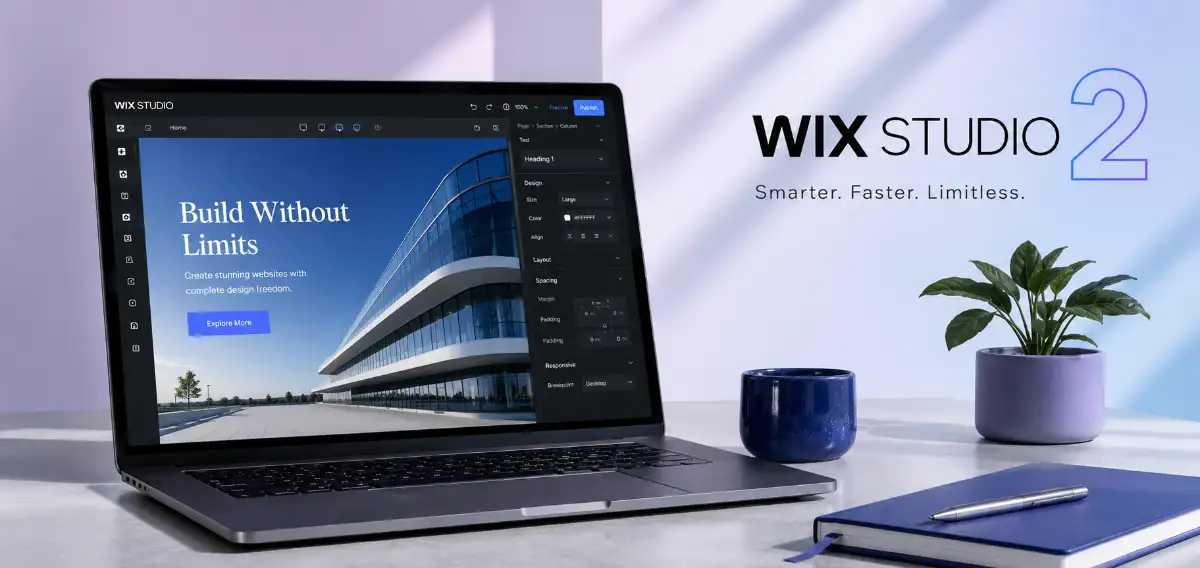 Wix Studio 2 web development interface displayed on a laptop