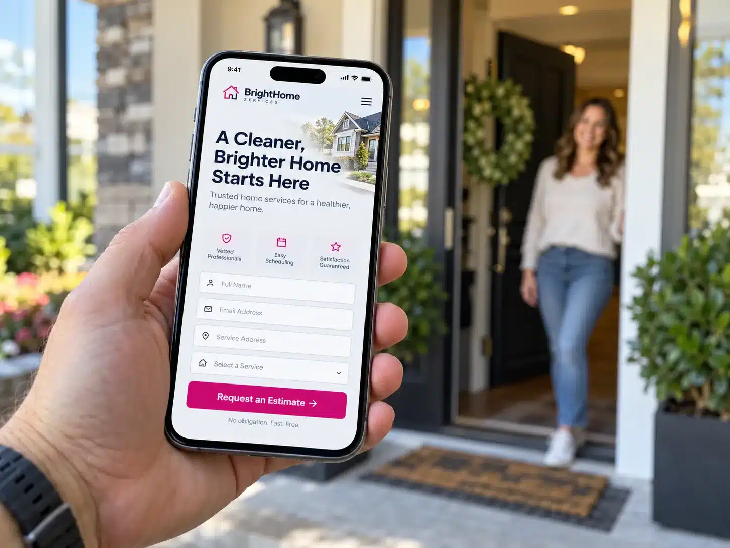 Phone showing landing page
